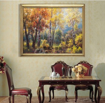 欧式客厅玄关过道酒店家居饰品装饰手绘油画风景白桦林有框挂壁画